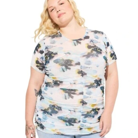 Torrid Women's Size 2X Watercolor Floral Stretch Mesh Top - Picture 1 of 13